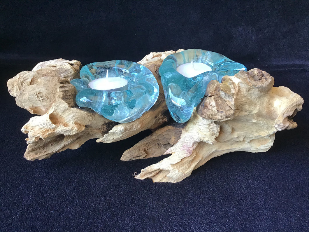Hand Blown Glass Candle Holder ~ Double