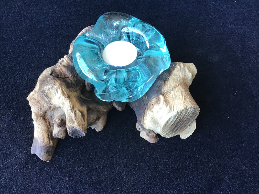 Hand Blown Glass Candle Holder ~ Single