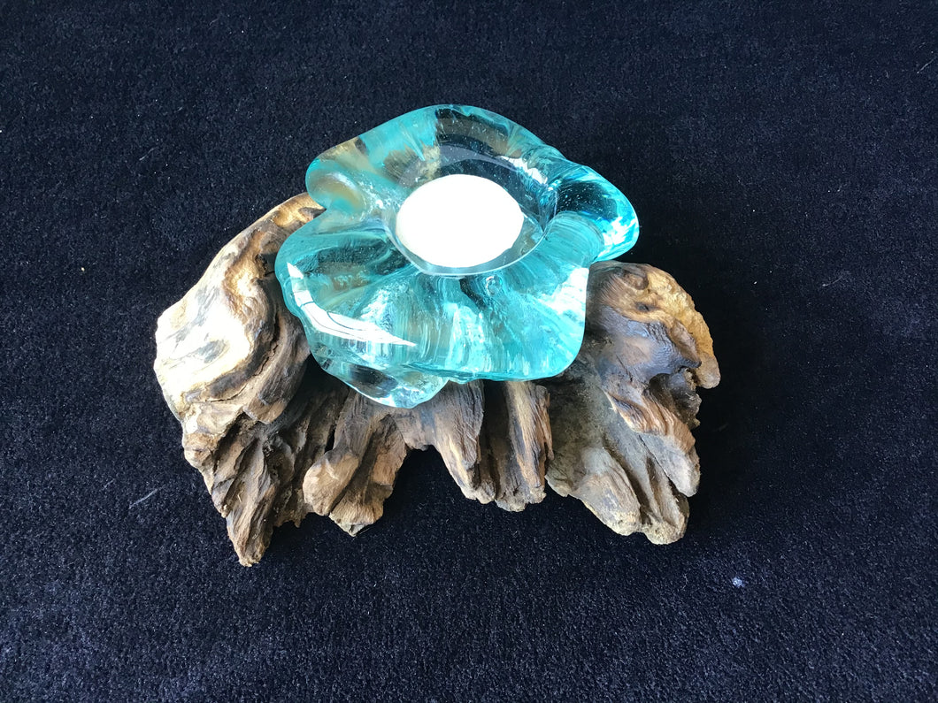Hand Blown Glass Candle Holder ~ Single