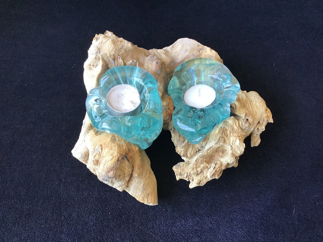 Hand Blown Glass Candle Holder ~ Double