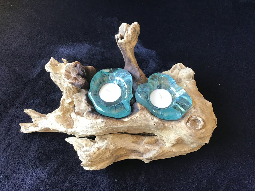 Hand Blown Glass Candle Holder ~ Double